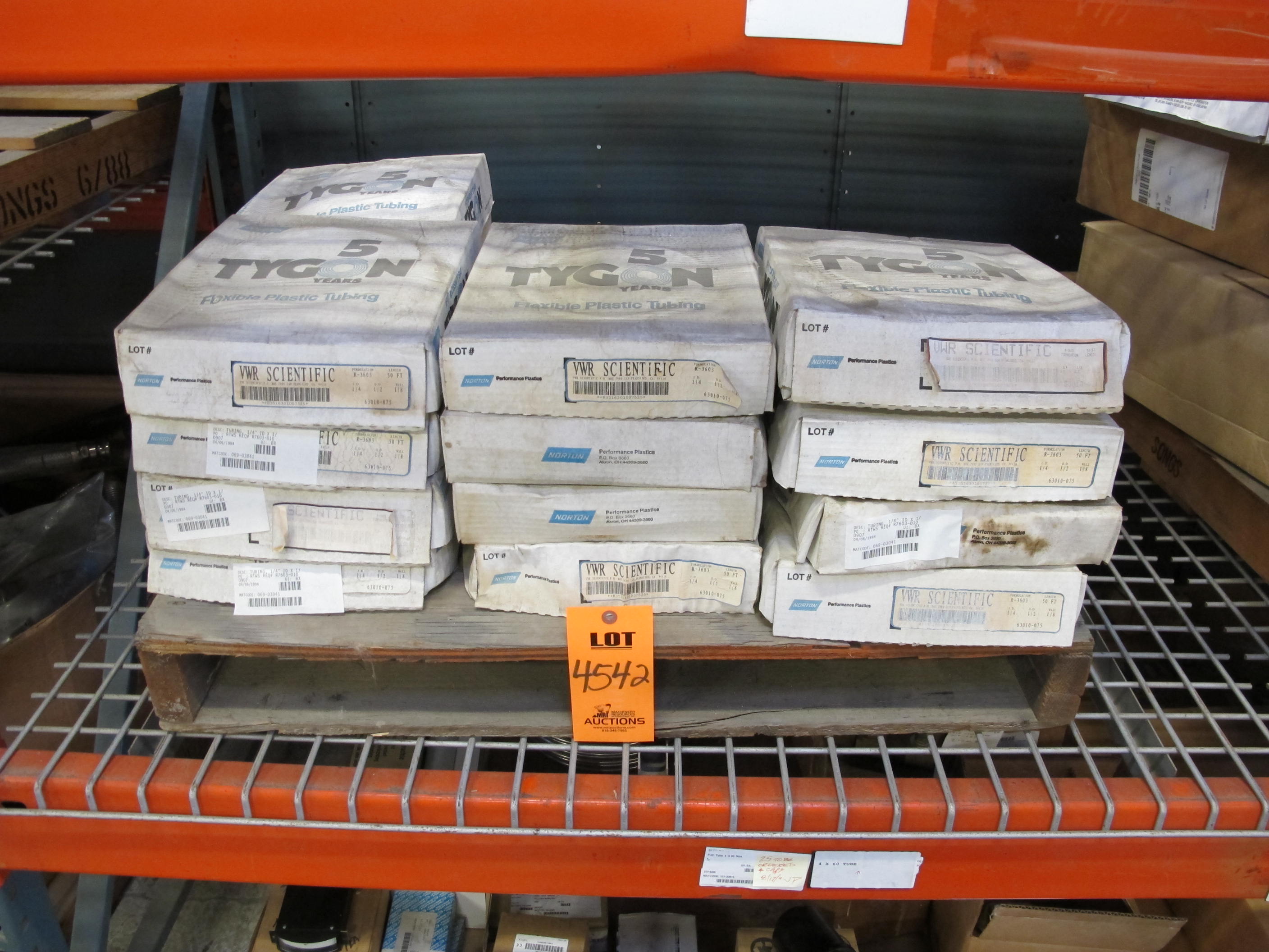 (17 BOXES) TYGON TUBING, 1/4" ID X 1/2" OD X 100' SIZE, CLEAR PVC MATERIAL, FLEXIBLE KIND. 100 FEET PER BOX. LOADING & HANDLING FEE $15-4542